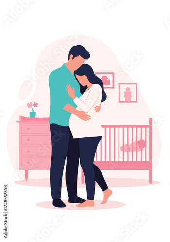 A loving couple embracing their pregnant belly preparing for a new baby.