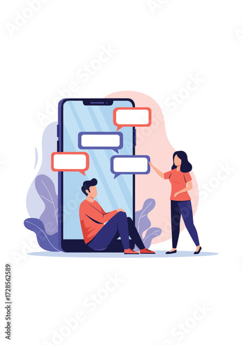 Digital communication between two people using mobile devices and chat bubbles.