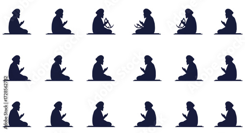 Silhouetted muslim man praying in mosque during ramadan, showing devotion and faith in a spiritual and contemplative atmosphere.