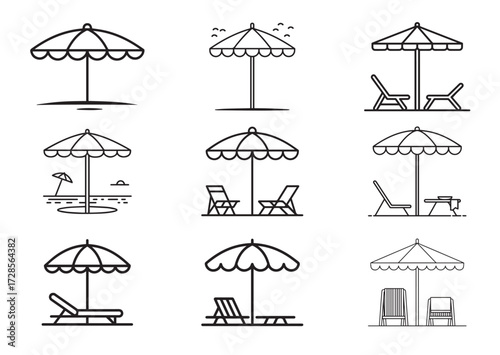 Beach umbrella line art vector