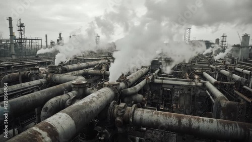 Industrial Plant Emitting Smoke and Steam into the Atmosphere.