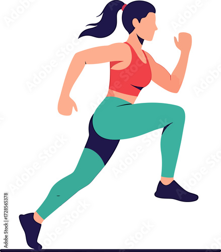 Dynamic illustration of a fit woman running with energy, promoting an active and healthy lifestyle