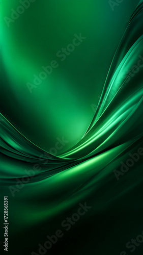 Green abstract vertical background smooth glossy curves elegant modern design gradient vibrant digital texture