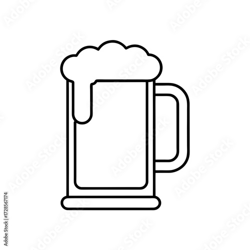 Outline beer mug with foam on transparent background