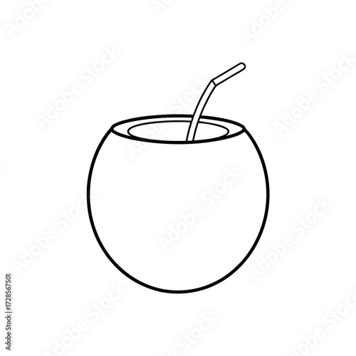 Coconut drink with straw on transparent background