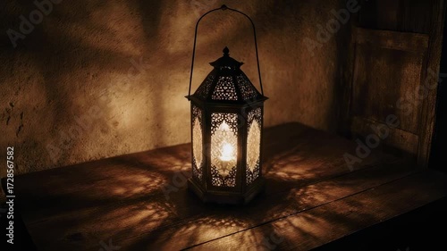 Vintage Lantern Illuminates Dark Room with Warm Glow.