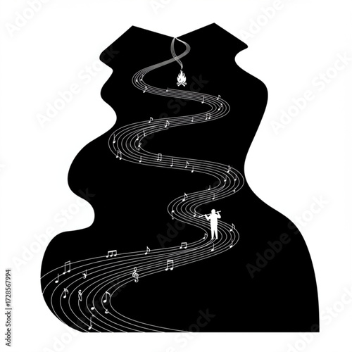 Abstract Human Silhouette with Musical Path and Violinist