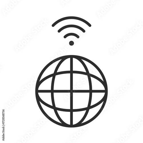 Globe line icon with wifi signal for global internet connection clip art.