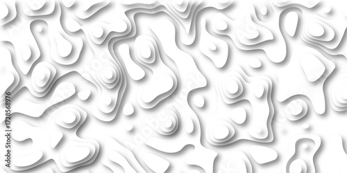 Abstract topographic map contour lines and layered shapes with soft shadows creating a minimalist white background for design and branding
