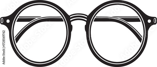 Black and white graphic illustration of round eyeglasses spectacles eyewear