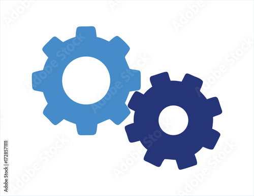 Abstract concept of teamwork and synergy represented by interlocking blue and dark blue gears and cogs working together seamlessly