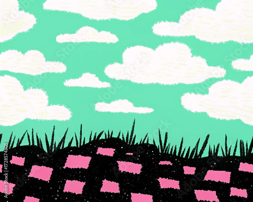 Pixel art seamless background with sky and ground.
