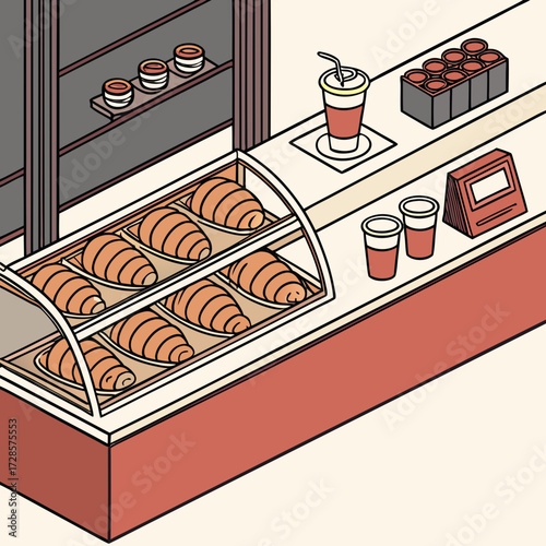 Impressive Isometric Caf Counter with Croissants Coffee - Dramatic and Intense Visual Story Great fo