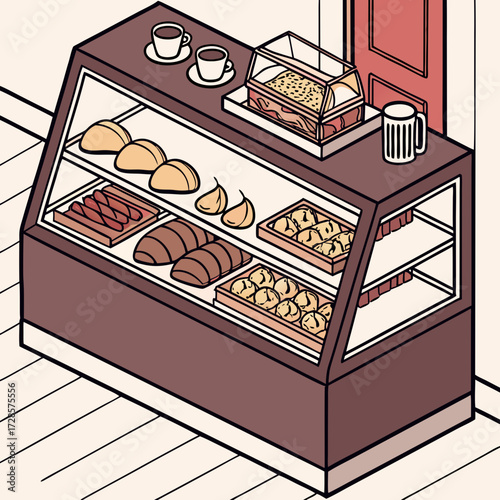 Impressive Isometric Caf Counter with Croissants Coffee - Dramatic and Intense Visual Story Great fo