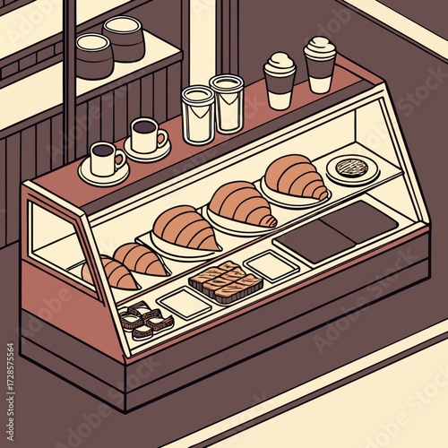 Impressive Isometric Caf Counter with Croissants Coffee - Dramatic and Intense Visual Story Great fo