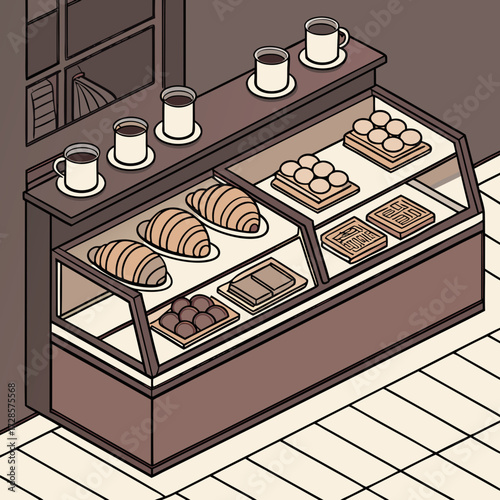 Impressive Isometric Caf Counter with Croissants Coffee - Dramatic and Intense Visual Story Great fo