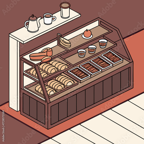 Impressive Isometric Caf Counter with Croissants Coffee - Dramatic and Intense Visual Story Great fo