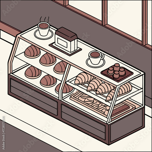 Impressive Isometric Caf Counter with Croissants Coffee - Dramatic and Intense Visual Story Great fo