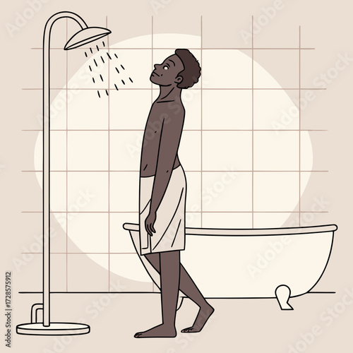 African man taking shower in the bathroom