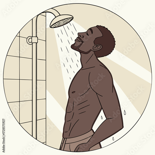 African man taking shower in the bathroom
