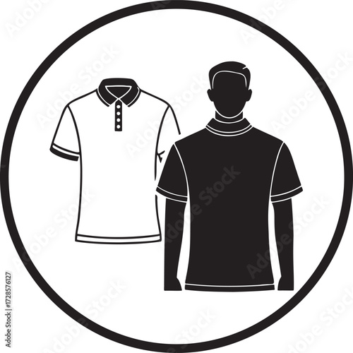 Black and white graphic of two polo shirts one solid black one white with collar t-shirt clothing