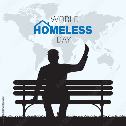 World Homeless Day with a Homeless man on a world map
