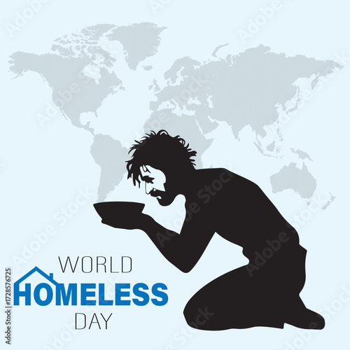World Homeless Day with a Homeless man on a world map