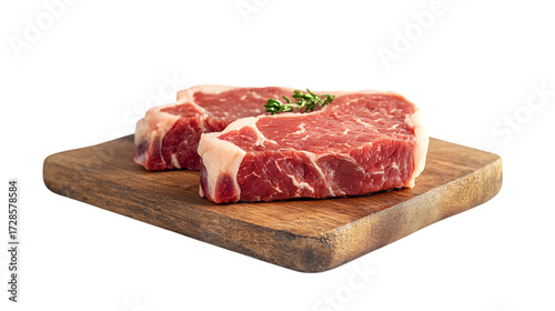 Fresh Cut Steak on a Wooden Board