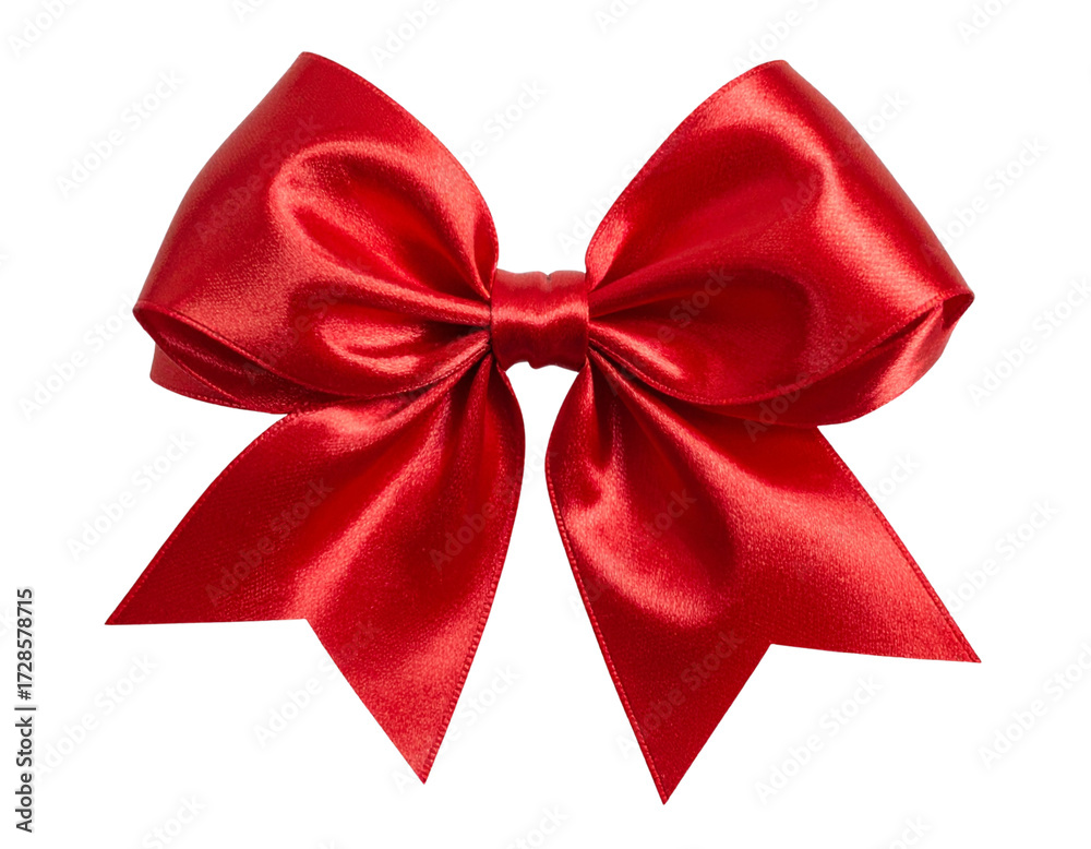 Naklejka premium Classic Red Satin Bow, Front View, isolated on transparent background.