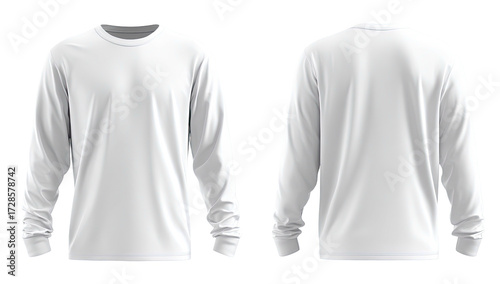 Front and back view of a white long sleeve shirt
