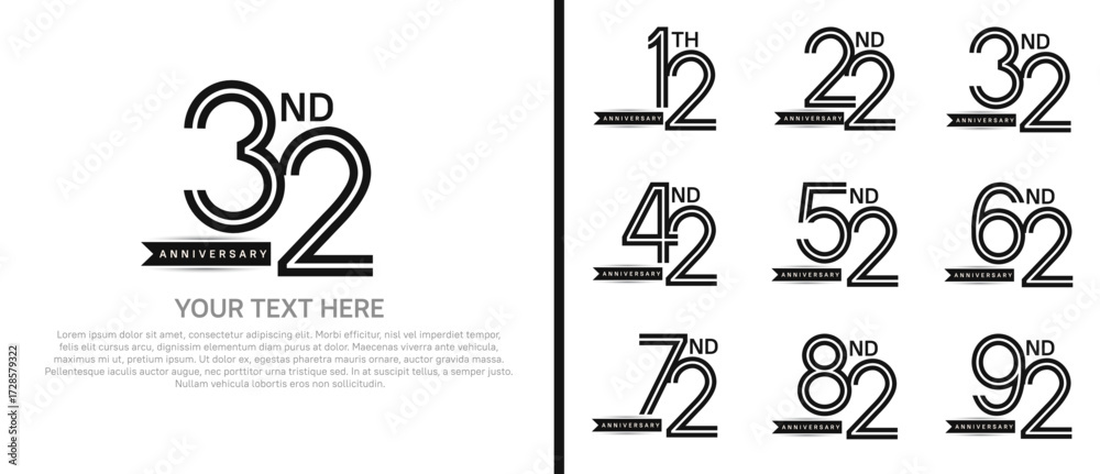 Obraz premium logo anniversary set. black color with ribbon on white background for special event