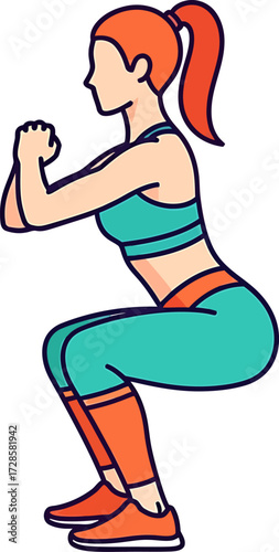 Vibrant illustration of a woman performing a squat exercise, symbolizing strength, fitness, and an active healthy lifestyle