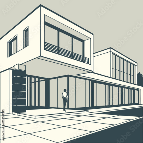 Modern house with geometric design and large windows