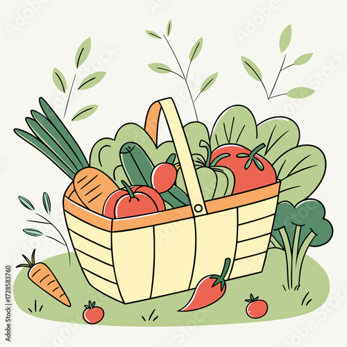 A basket overflowing with fresh vegetables