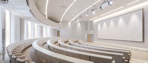 Bright and modern lecture hall interior showcasing academic learning and presentations venue