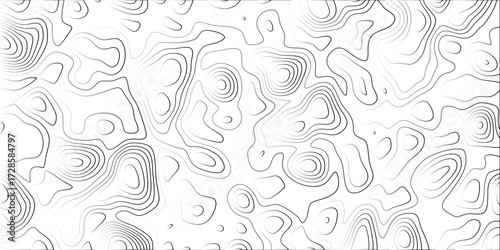 Dynamic topographic contour map background with intricate black line art on a white canvas vector graphic for exploration and data visualization
