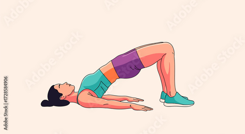 Illustration of a woman performing a glute bridge exercise for a strong core and toned physique