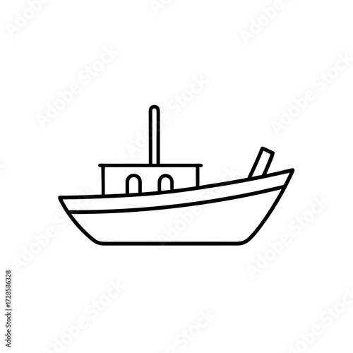 Simple boat line drawing on transparent background