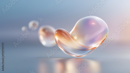 Floating glass shapes with reflections.