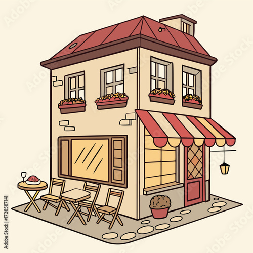 Charming European-Style Bistro Vector Illustration