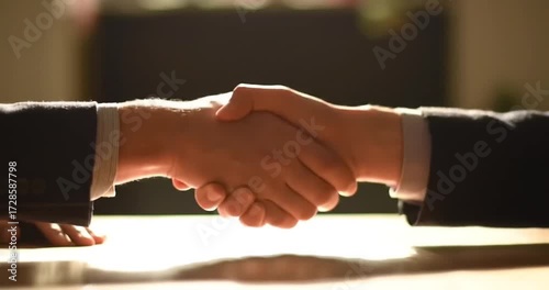 Two business professionals shaking hands in agreement