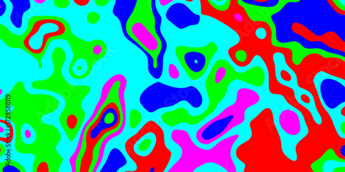 Vibrant Abstract Organic Blob Shapes Background with Bright Cyan Green Red Blue Pink Colors and Smooth Fluid Flowing Patterns