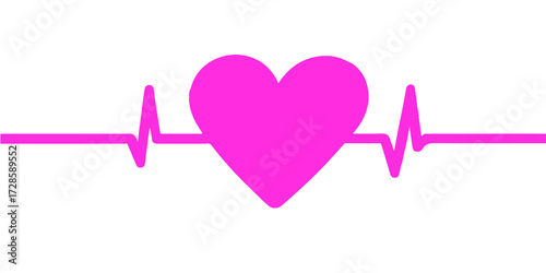 Love's pulse and the healthy rhythm of a medical cardiogram on a red line graph symbol illustrate the vector of life