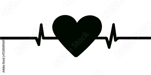 Medical heart and pulse beat line graph vector illustration of love and life with an ECG monitor symbol