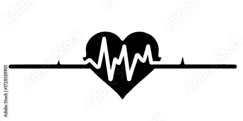 Medical heart illustration on an abstract background with an ECG beat and cardiogram line
