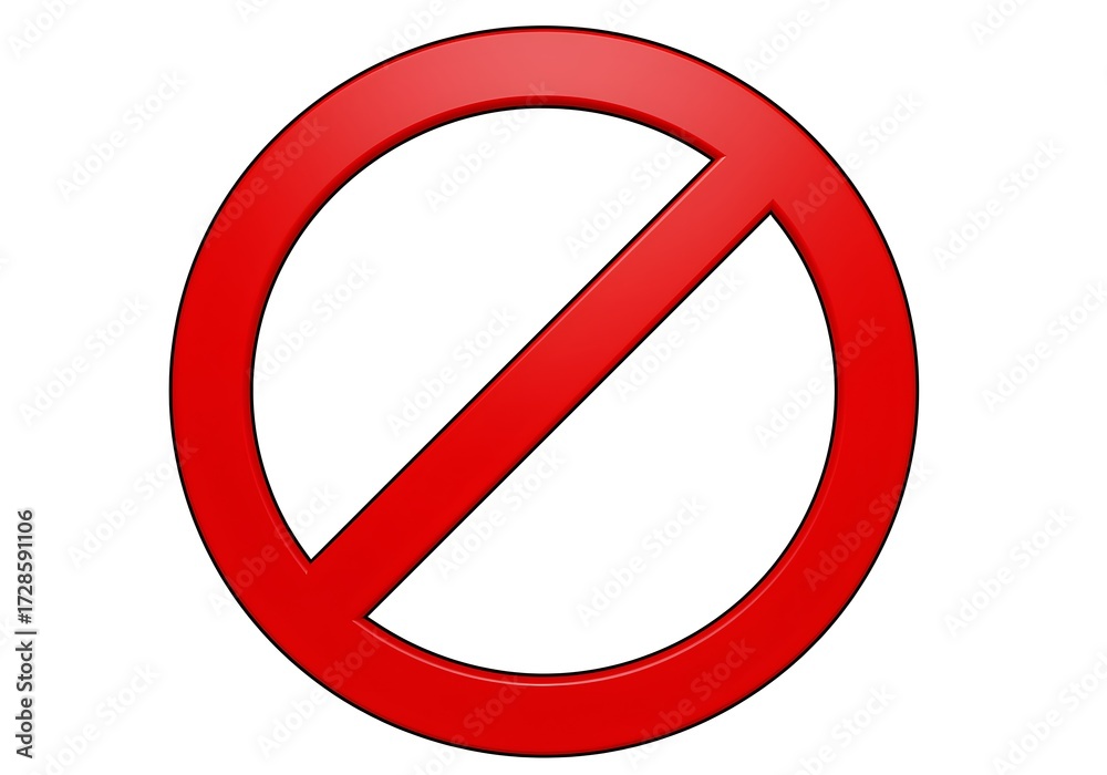 Fototapeta premium Vibrant Red Prohibition Sign on a White Background Indicating Restriction or Limitation with Bold Geometric Design