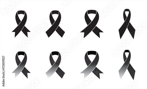 Black Ribbons in flat style on a white background. A vector set featuring various Black Ribbons.
