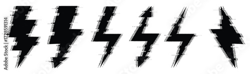 halftone grunge lightning bolt collection dotted thunder vector illustration
