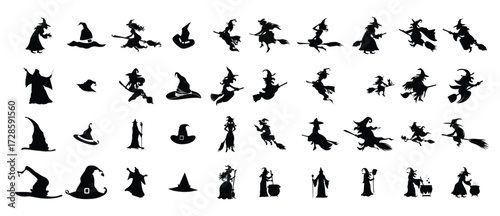 halloween silhouettes black icons and characters trumpkin vector illustration