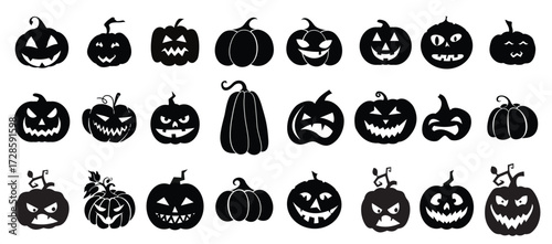 halloween silhouettes black icons and characters trumpkin vector illustration